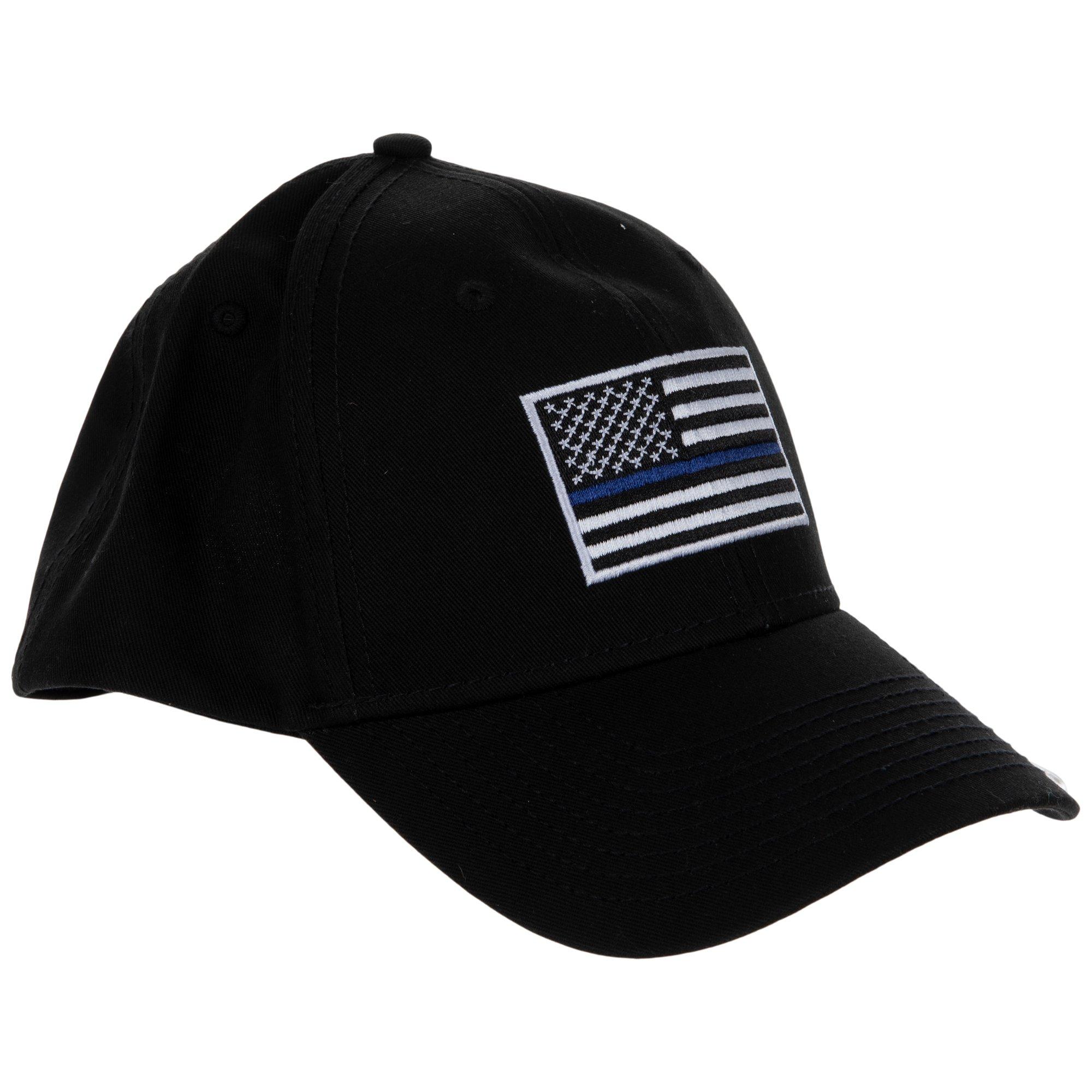 Rap Dom Thin Blue Line Black Ball Cap - American Flag Patch, Police Tactical, Adjustable