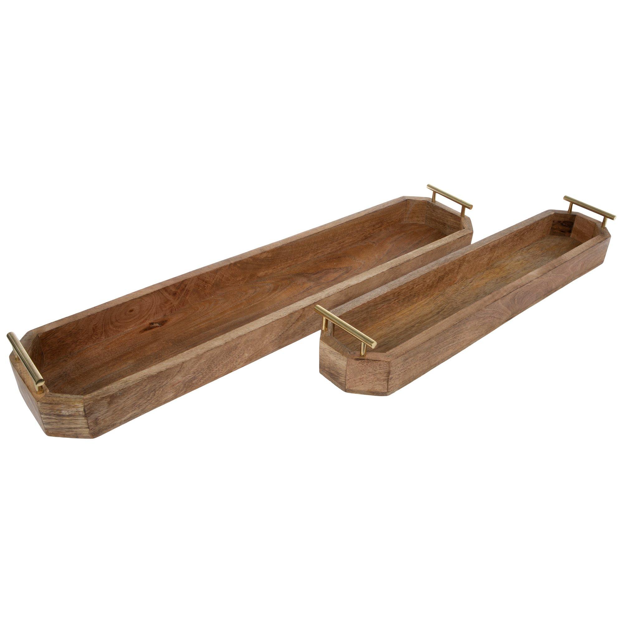 Brown & Gold Mango Wood Tray Set view 1