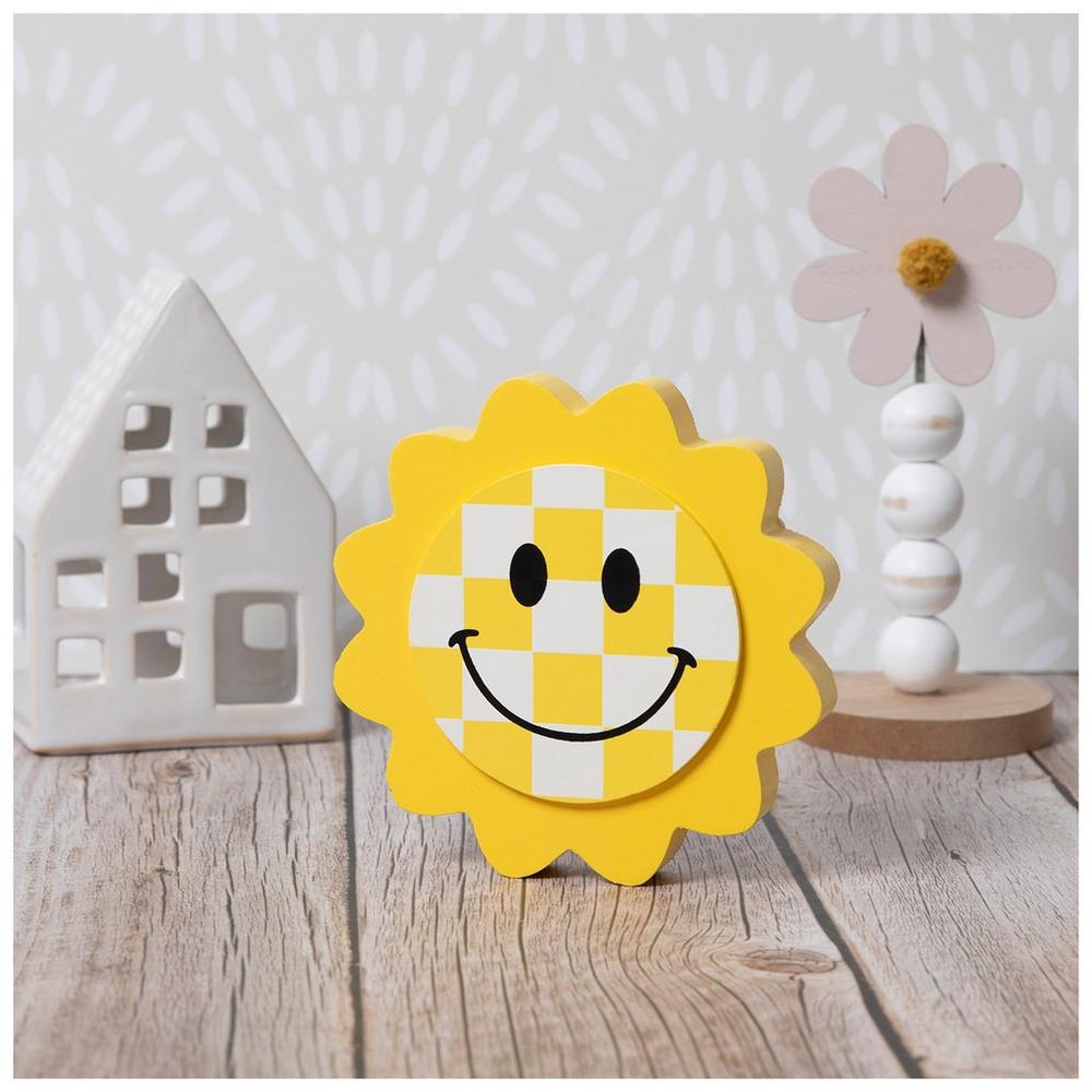 Checkered Smiley Face Sun Wood Decor | Hobby Lobby | 206303937