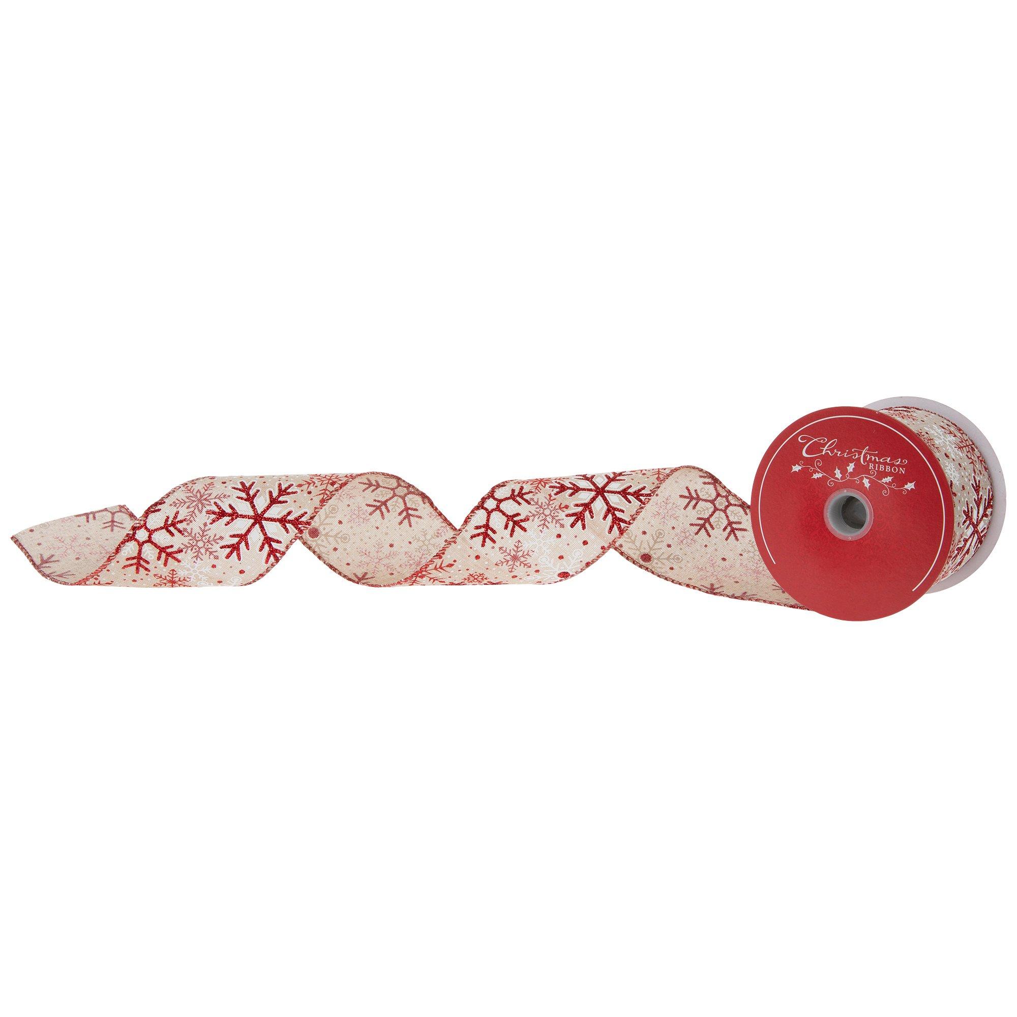 Red & White Snowflakes Wired Edge Ribbon - 2 1/2