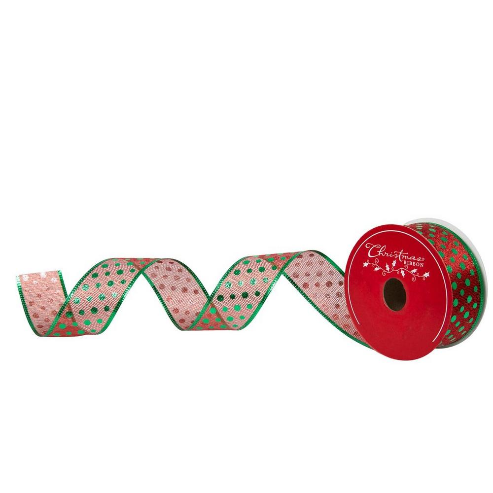 【未開封】【未使用】ROBOKOBO ストラップ　merry Christmas Red & Green Polka Dot Wired Edge Mesh Ribbon | Hobby Lobby