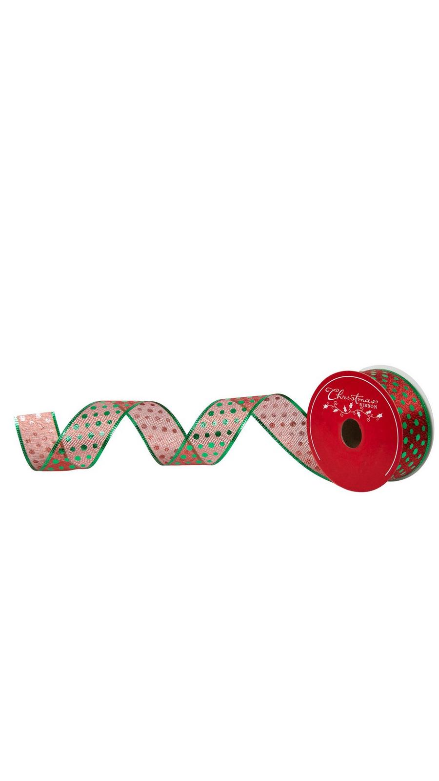 【未開封】【未使用】ROBOKOBO ストラップ　merry Christmas Red & Green Polka Dot Wired Edge Mesh Ribbon | Hobby Lobby