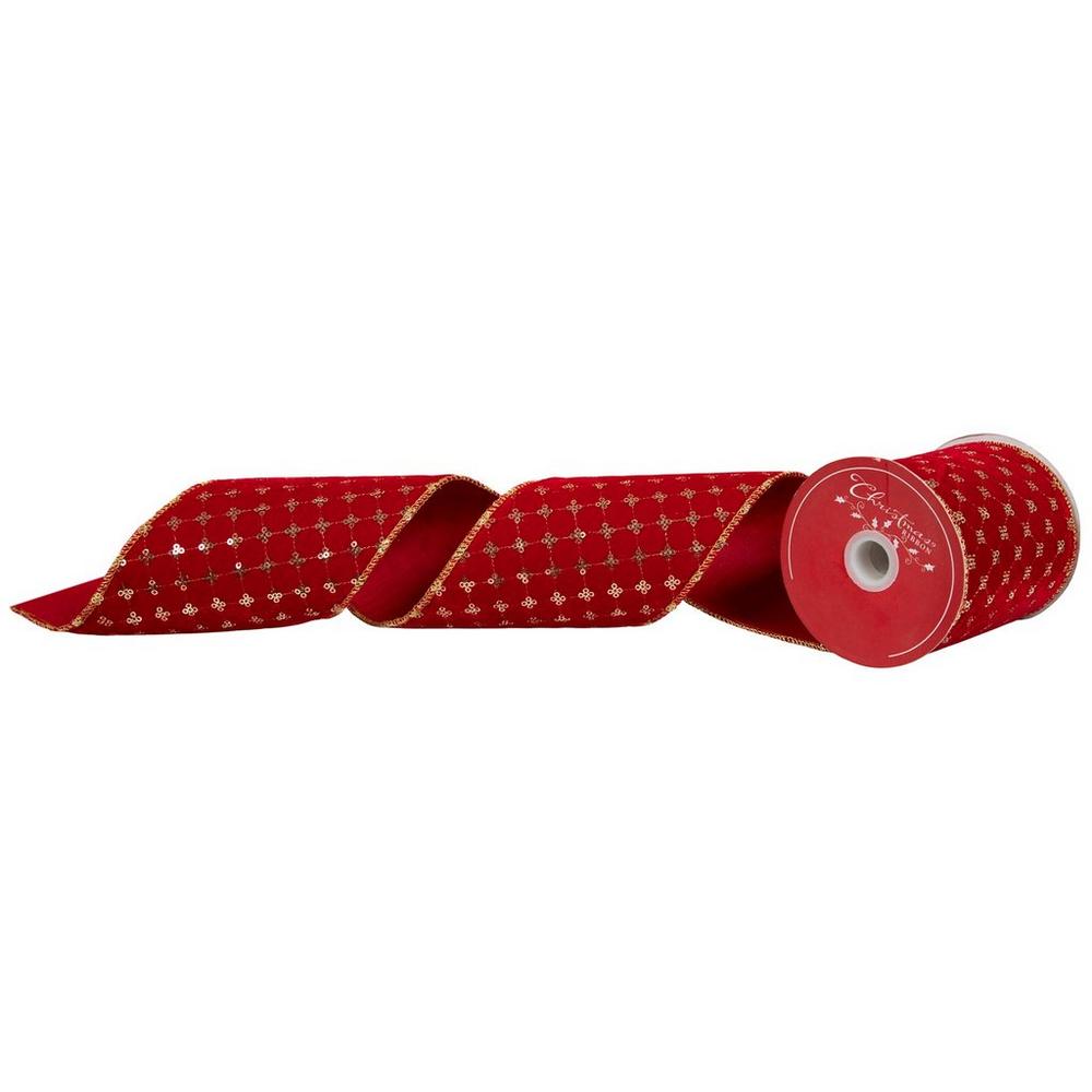 ribbonです。 Red & Gold Sequins Wired Edge Ribbon - 4