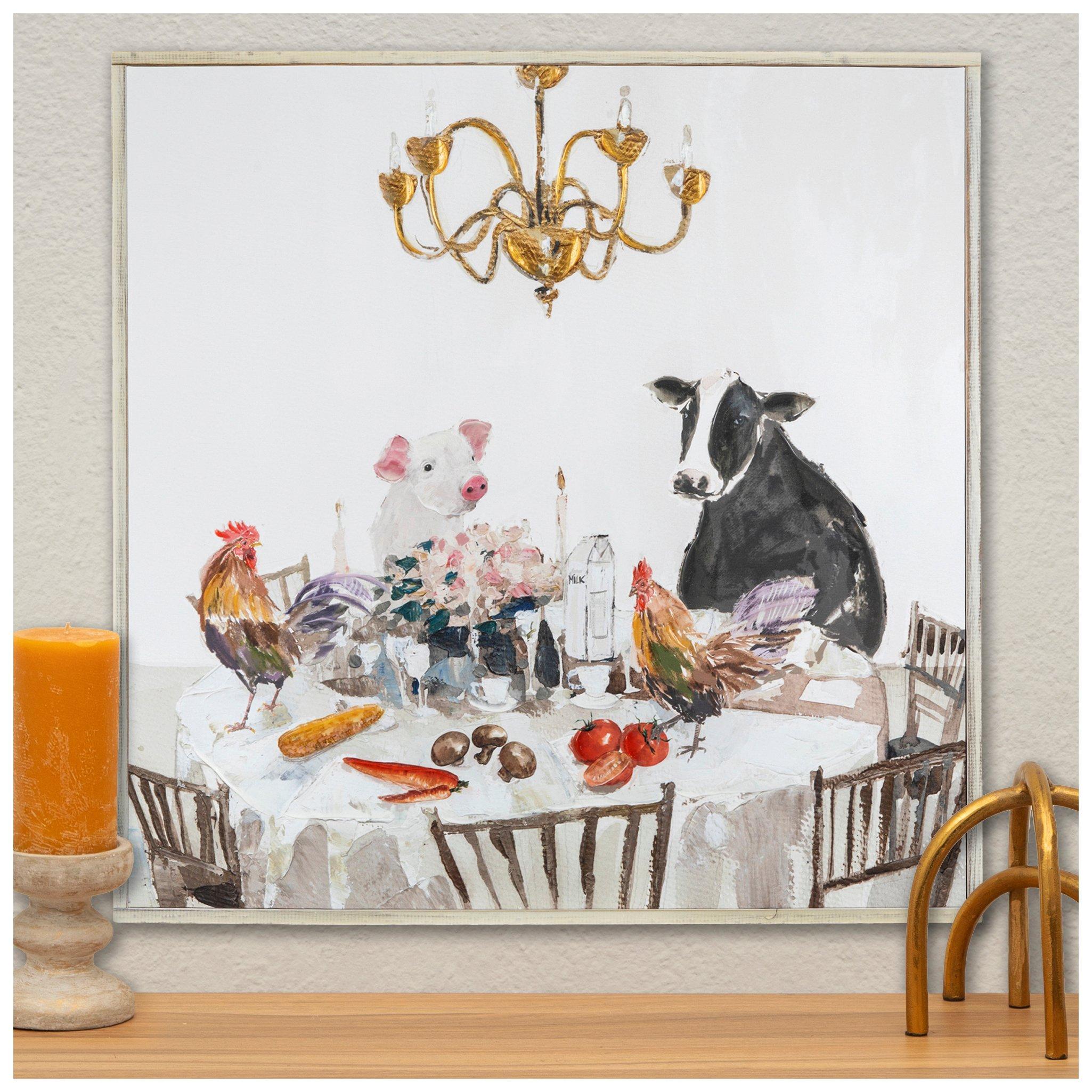 Farm Animals at Dinner Canvas Wall Decor: Rustic Charm