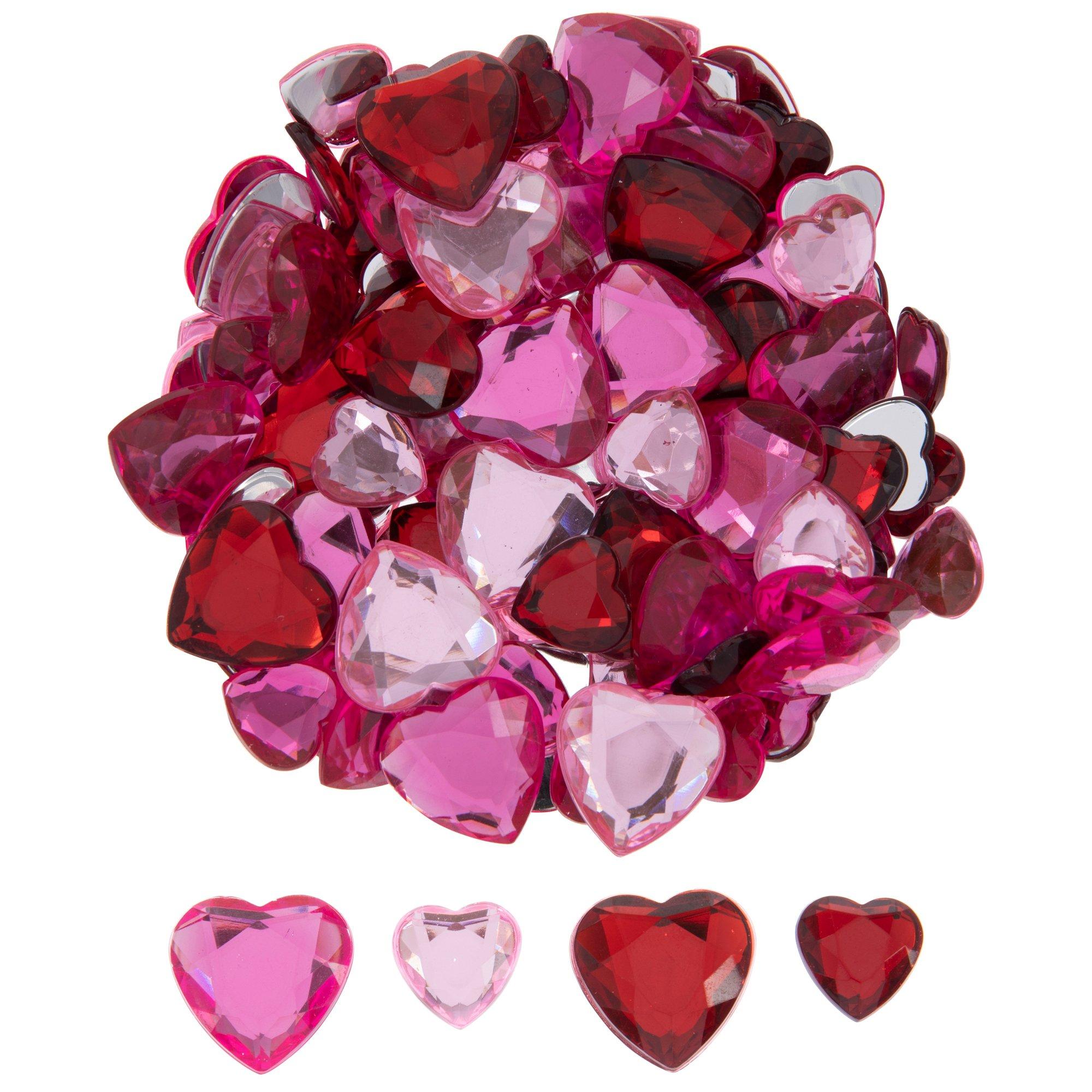 40 Pcs Acrylic Heart Rhinestone 15mm Flat Back Plastic Gems Light Pink