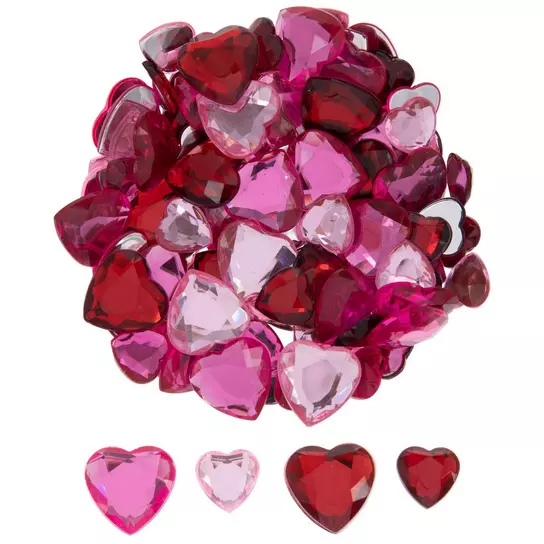 20 Heart Beads Flat Round Opaque Acrylic Bead With RED Heart Craft