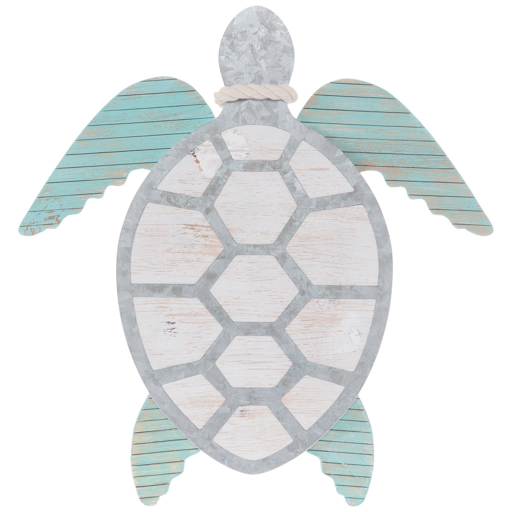 White Turquoise Sea Turtle Wood Wall Decor