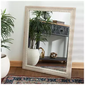 Vintage Beaded Rectangle Wood Wall Mirror