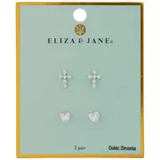 Cubic Zirconia Cross & Heart Earrings