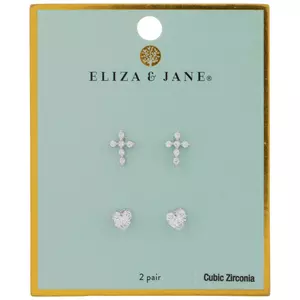 Cubic Zirconia Cross & Heart Earrings