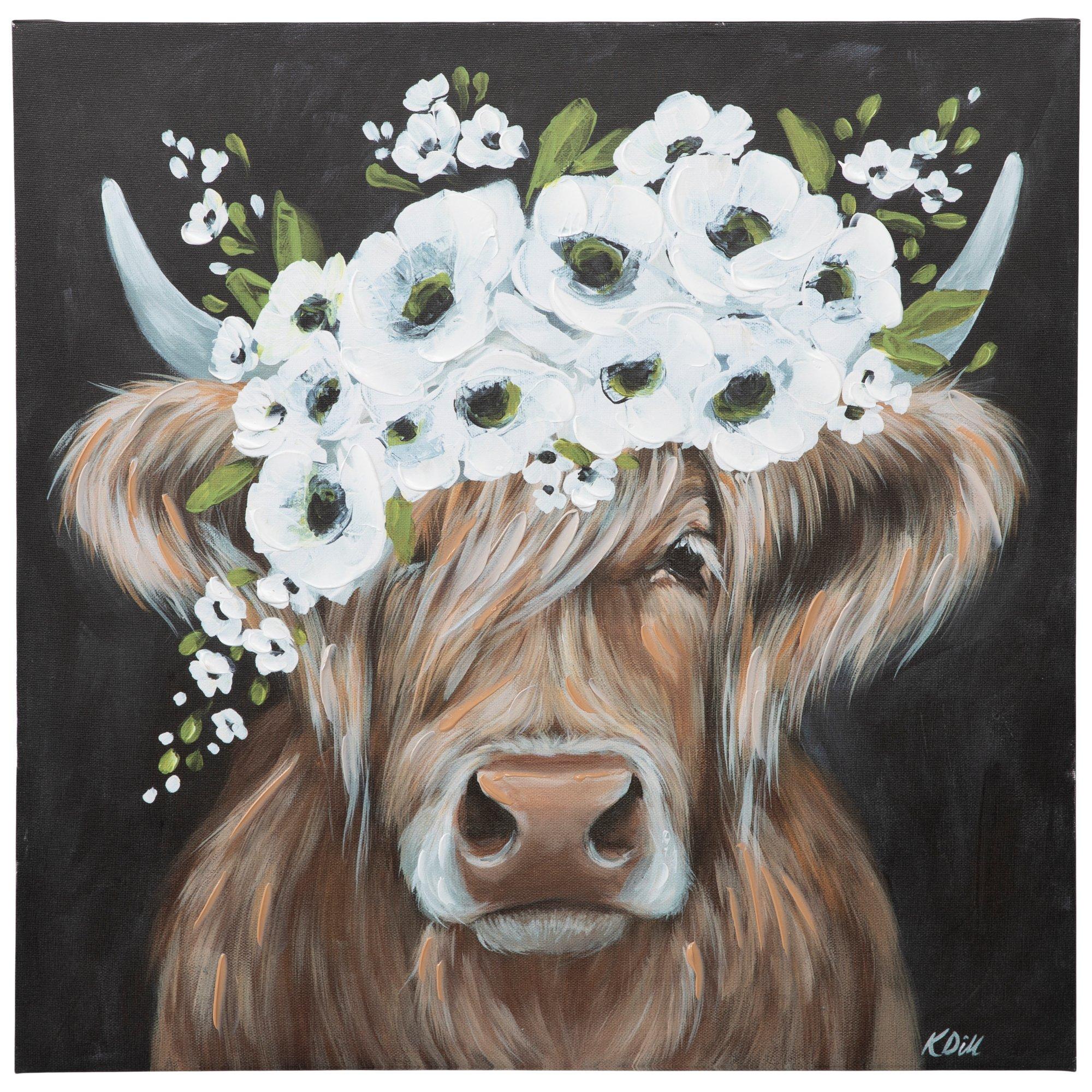 Highland Cow With White Flowers Pattern Avaleigh Collection 