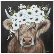 Floral Highland Cow Canvas Wall Decor