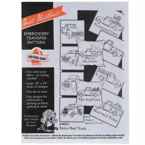 Retro Red Truck Embroidery Transfer Sheet