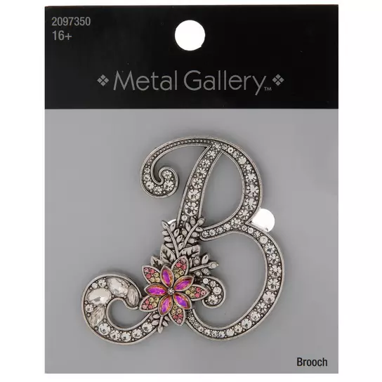 Metal Gallery Letter Floral Rhinestone Brooch - K