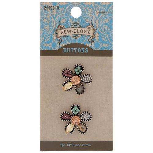 Flower Rhinestone Shank Buttons  21mm