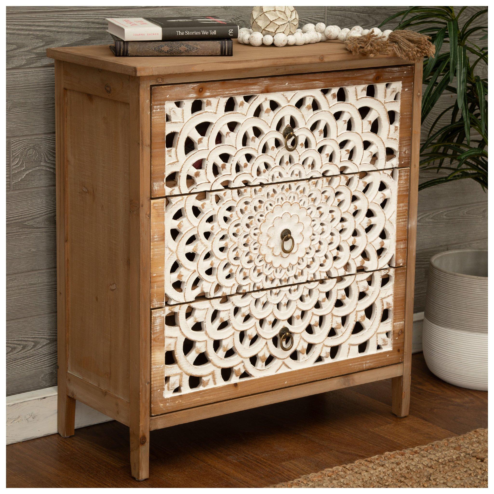 Antique Floral Wood Cabinet