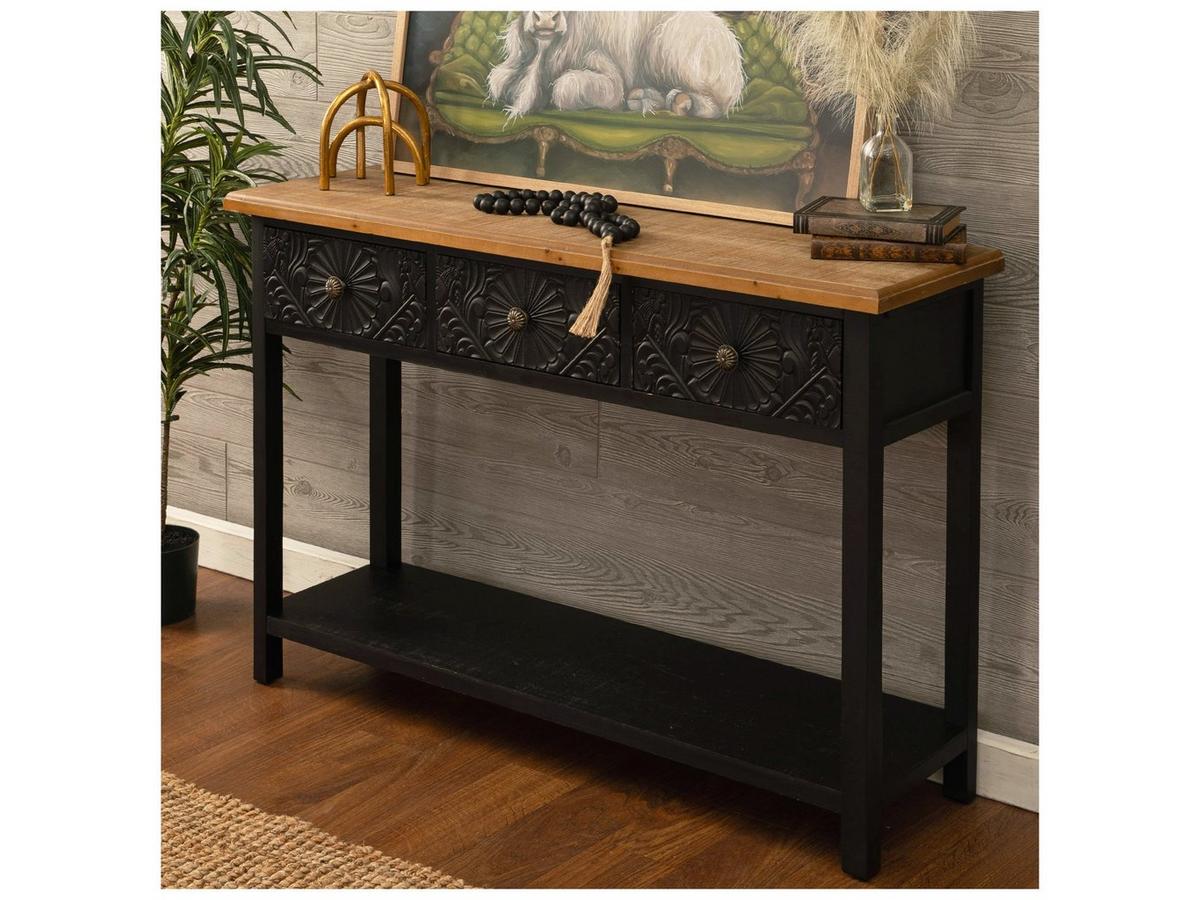 Rustic Console Table With 2 Drawers And Shelf – Black Base, 39.3" Wide – EHemco