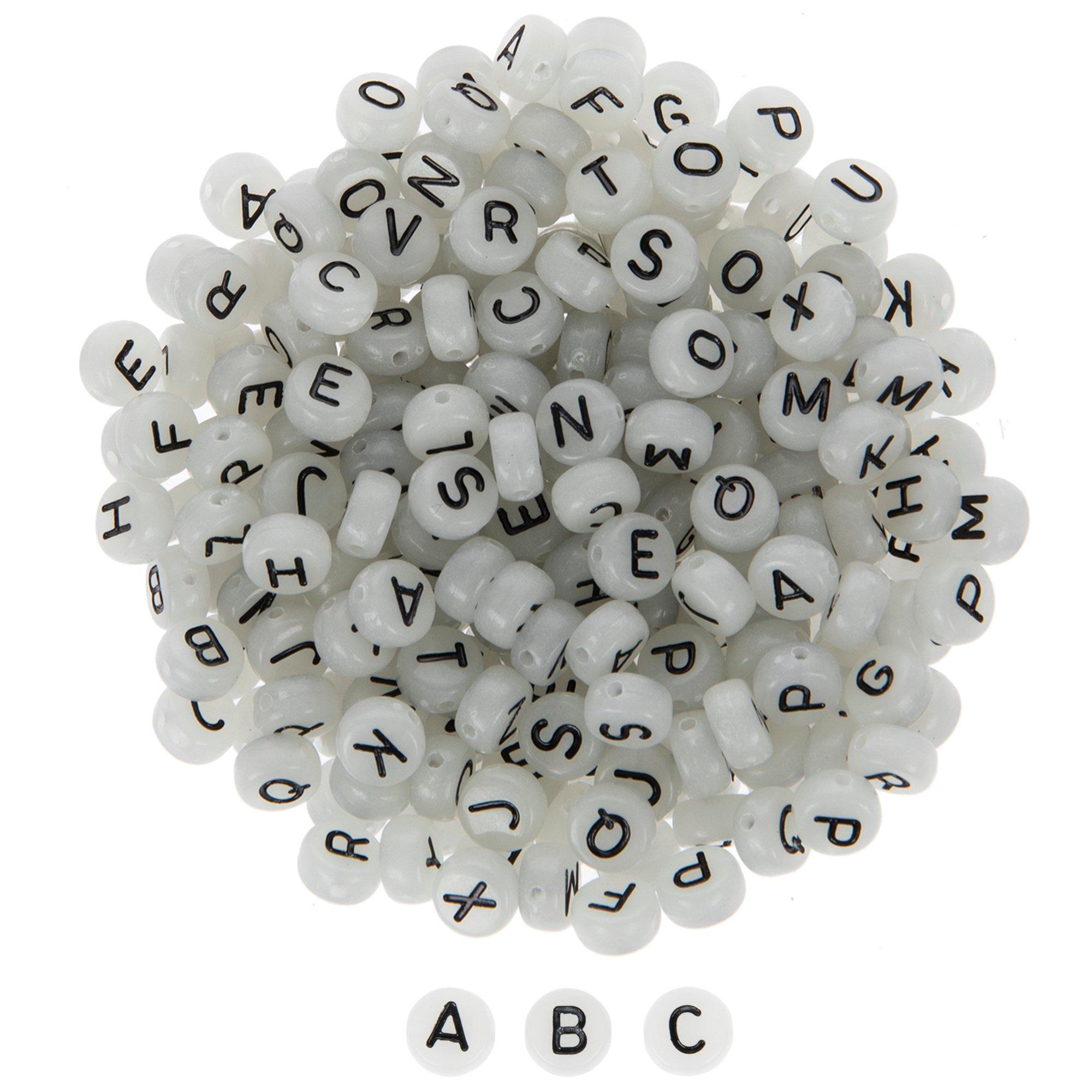 Assorted Letter Beads, 10mm Round ,Glow-in-the-Dark Multi-Co