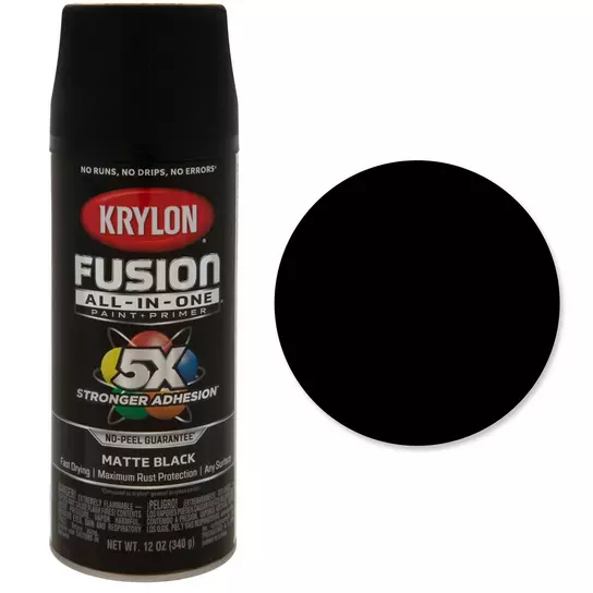 Krylon Fusion All-In-One Spray Paint, Matte, Black, 12 oz.