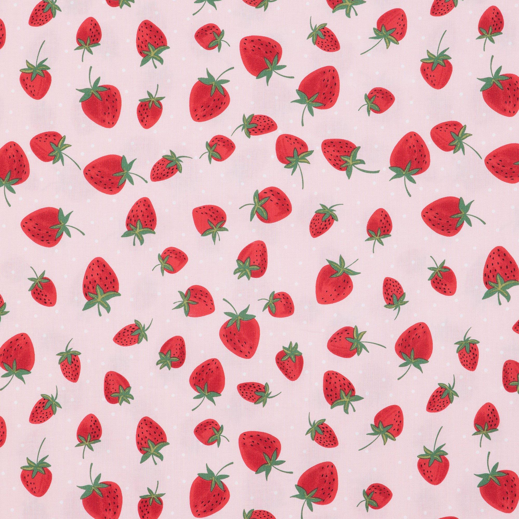 Strawberries on Dots Fabric - Pink –