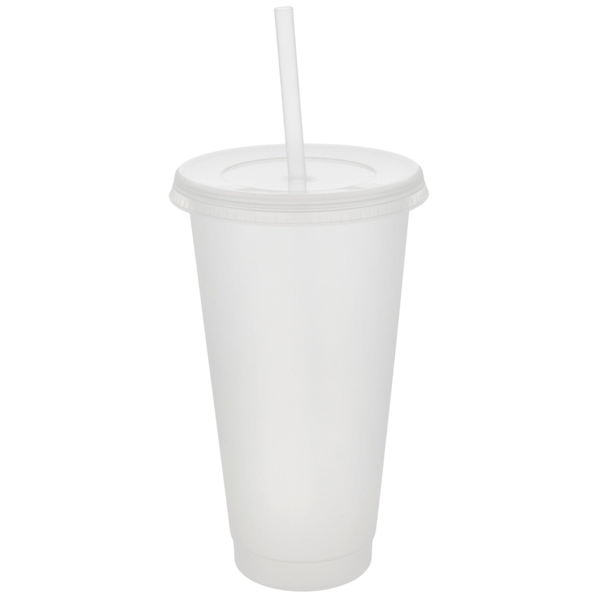 Clear Plastic Cups with Lids & Straws - 24 Pc.