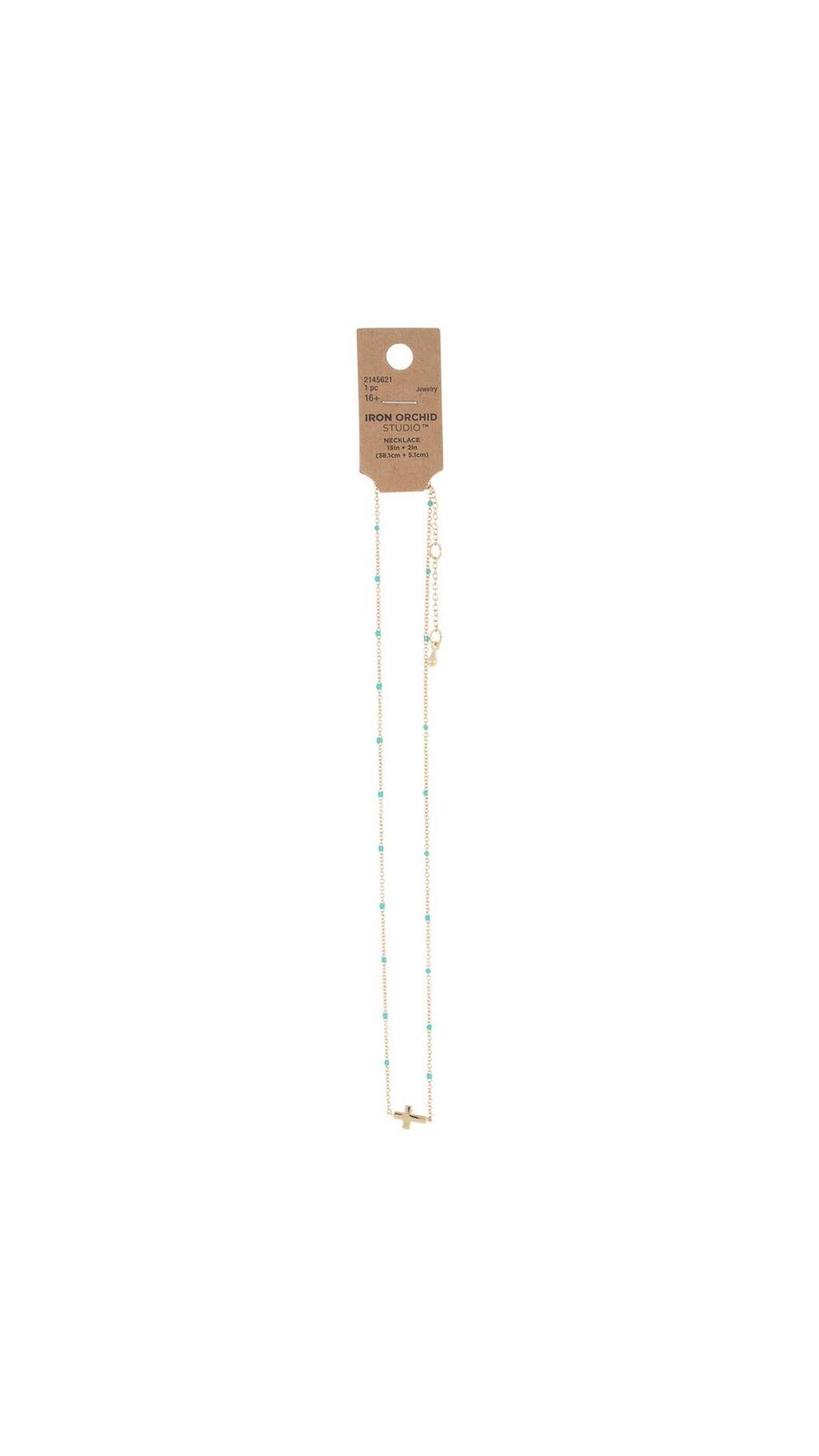 Imitation Turquoise & Cross Chain Necklace - 15