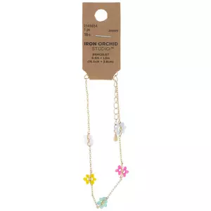 Beaded Flower Chain Bracelet - 6 1/2"