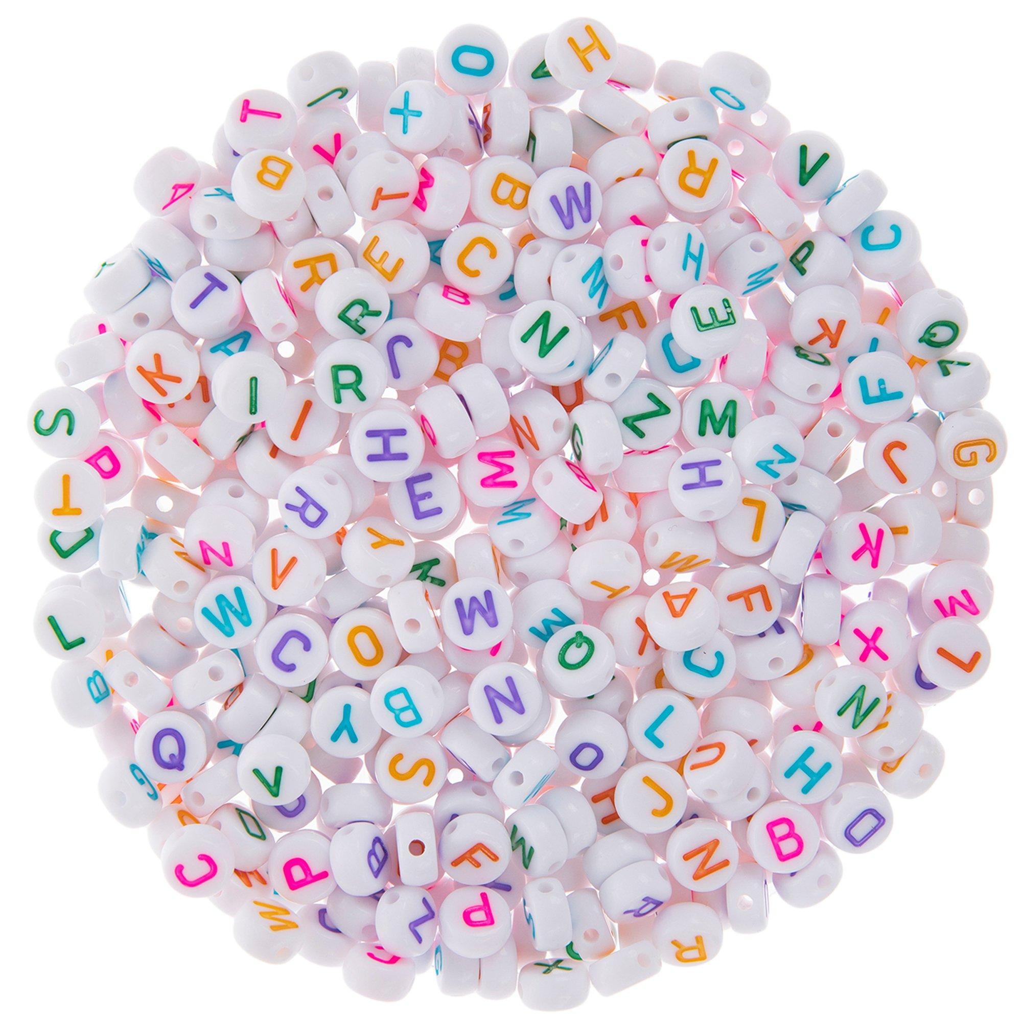 HERZWILD 1000 Pcs Round Letter Beads, Colored Pearlescence Letter Beads,Macaron Color Beads, Craft Beads Letters (A-Z),Colorful Flat Beads and