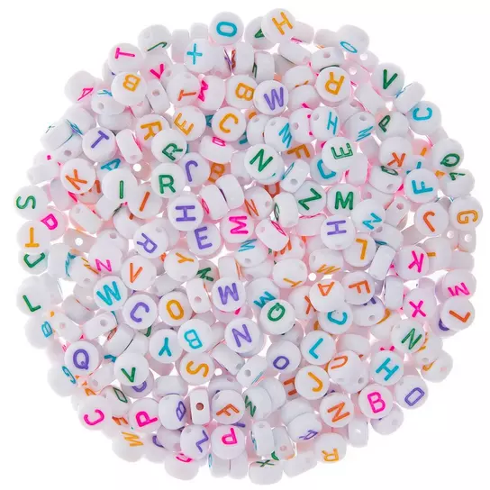 Assorted Letter Beads, 10mm Round, Neon Multi-Color with Sil