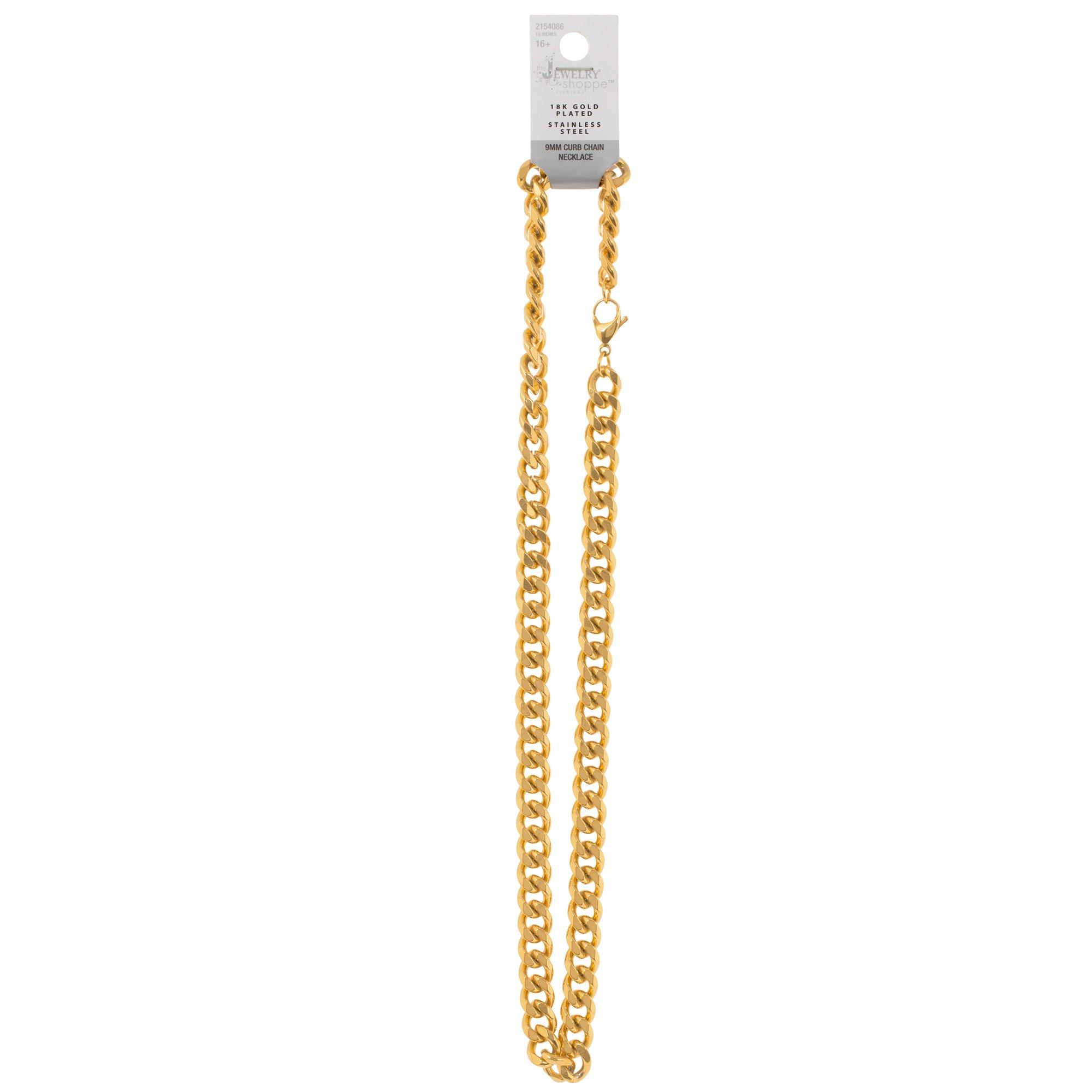 18K Gold Plated Stainless Steel Curb Chain Necklace - 18
