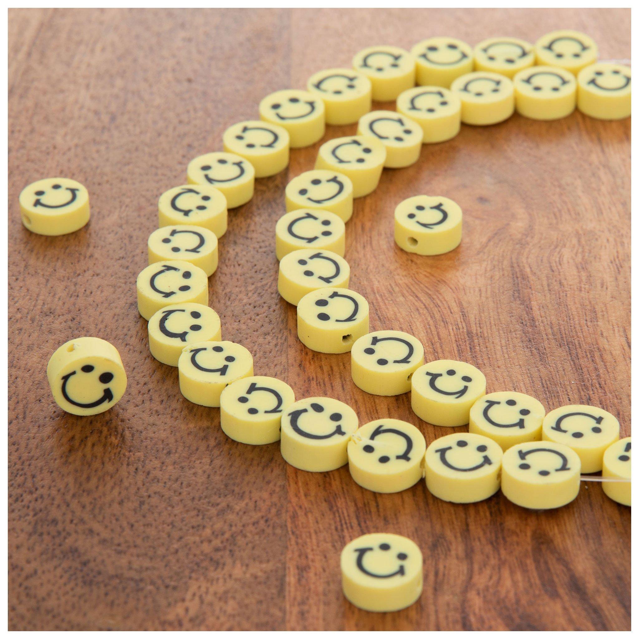 Clay Beads Yellow Smiley Face Stretchy Clear String 