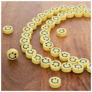 Smiley Face Polymer Clay Bead Strands - 10mm