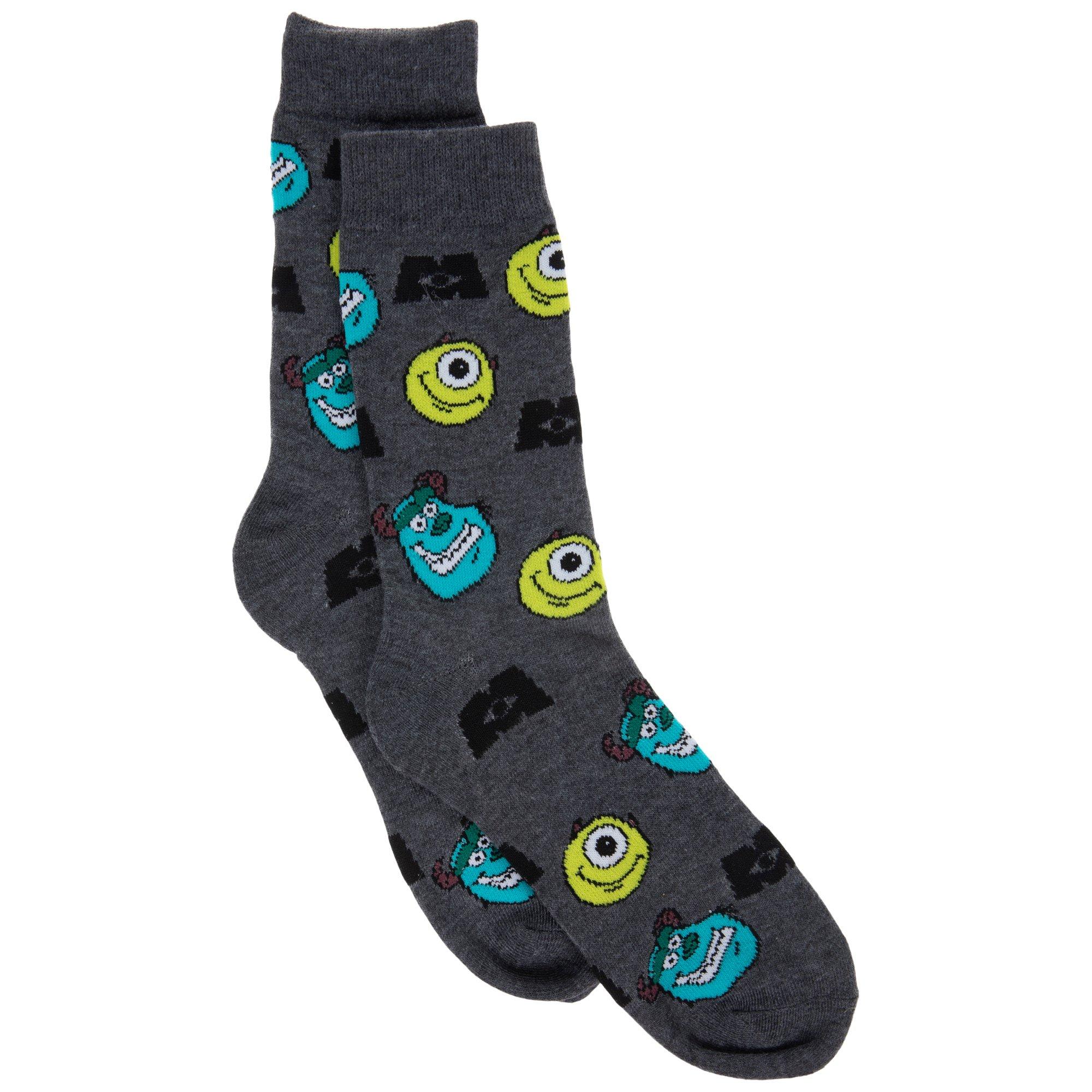 Disney Monsters Inc. Logo Crew Socks 1 Pair Black : Target