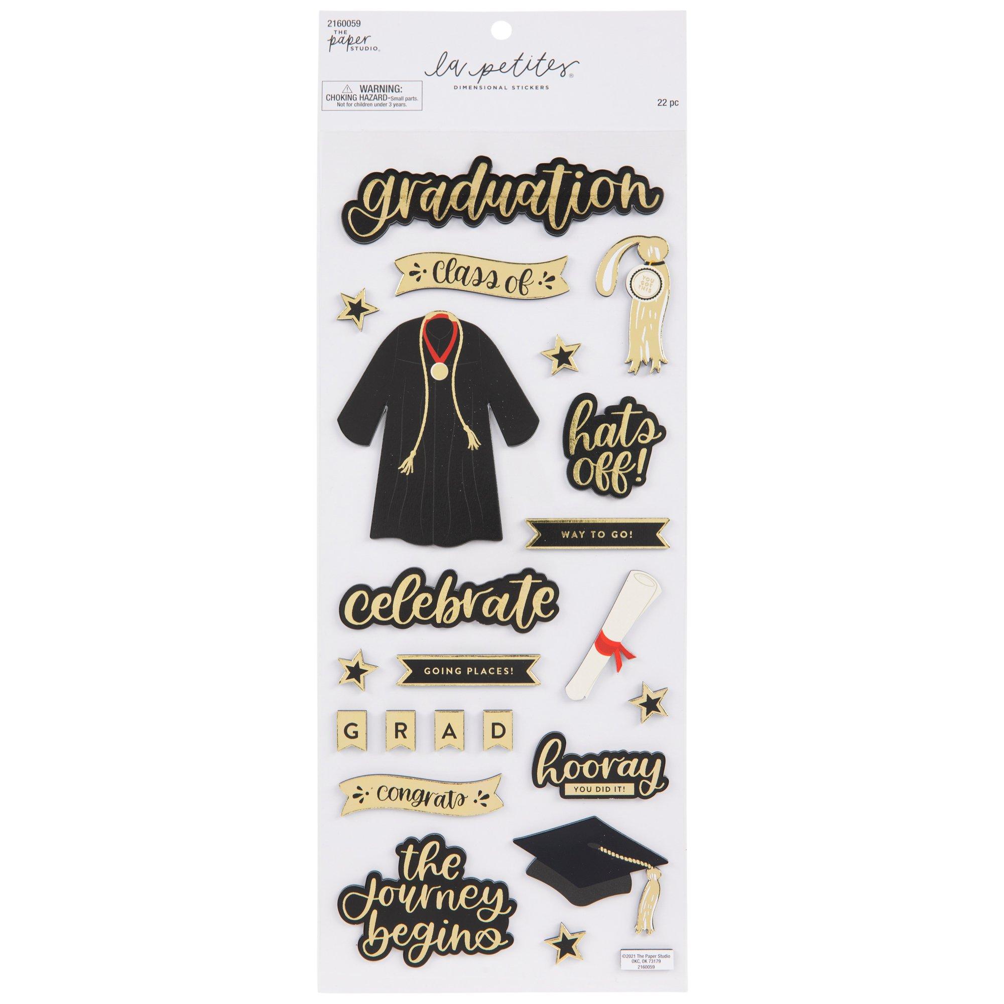 Congrats, Grad, Diploma, Cap and Gown, La Petites 3D Stickers