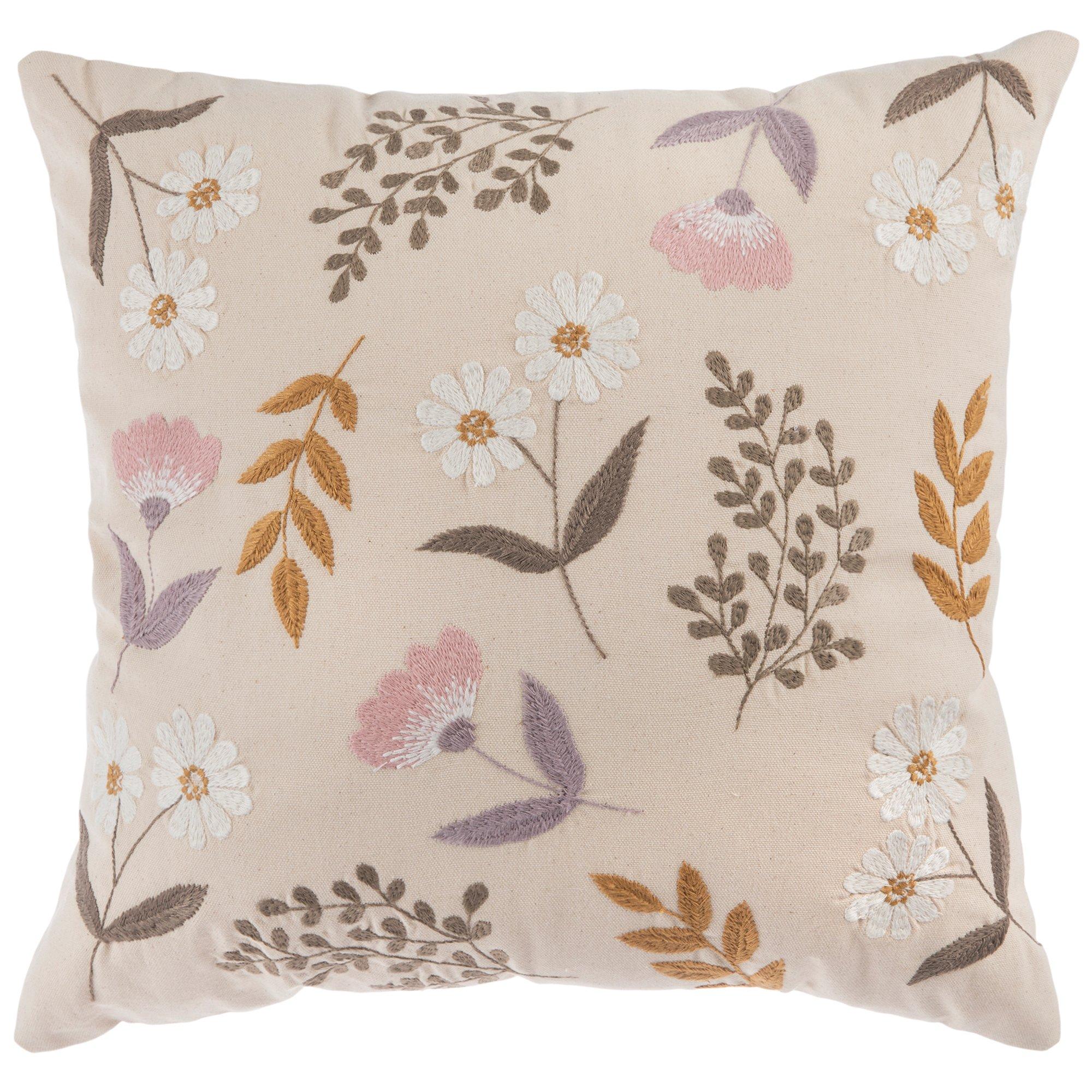 Beige Floral Embroidered Pillow Cover, Hobby Lobby