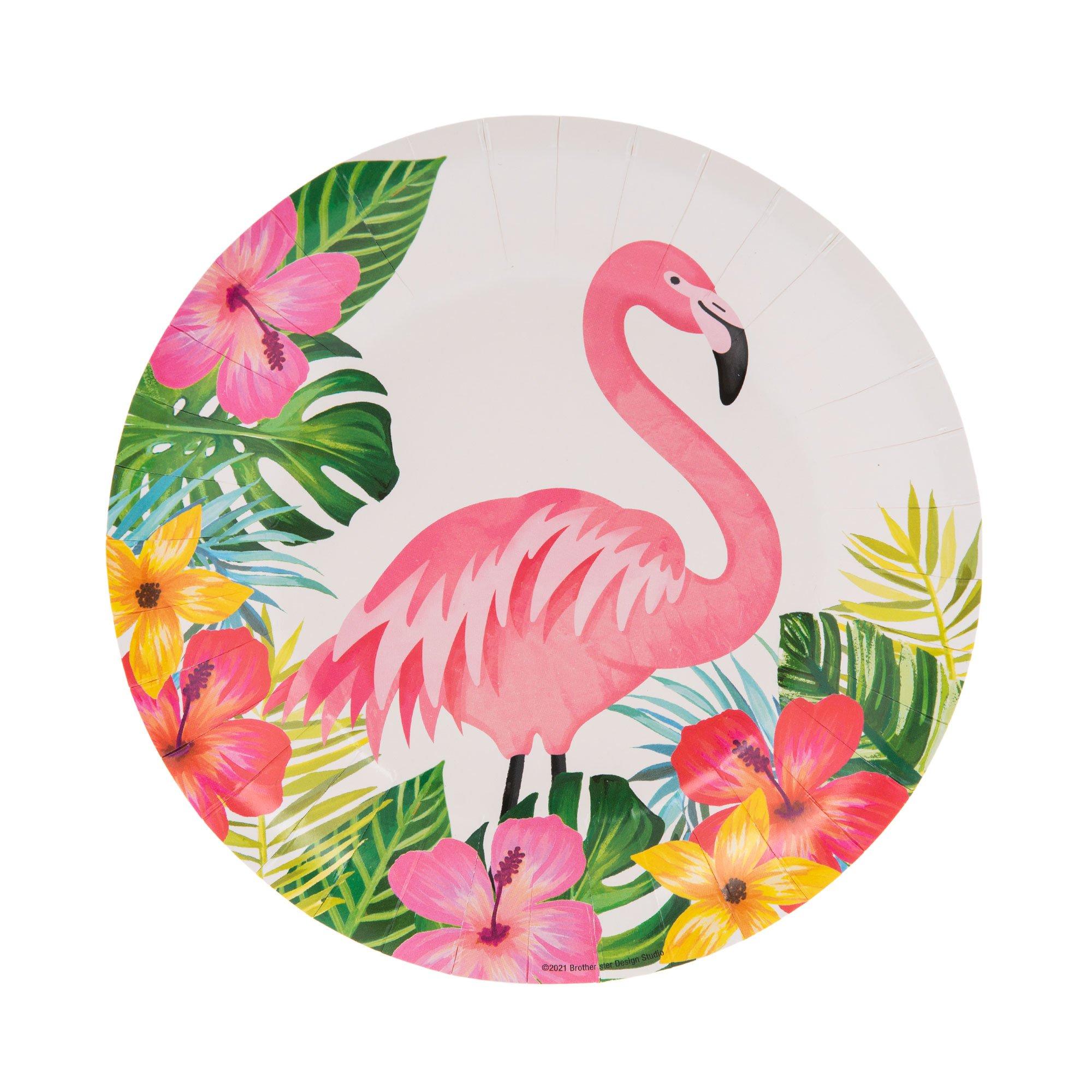 Pink Flamingo Party Supplies 16 Flamingo Plates, Pineapple Plates