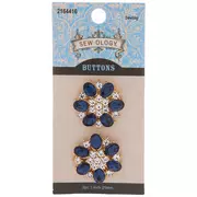 Blue Flower Rhinestone Shank Buttons - 25mm