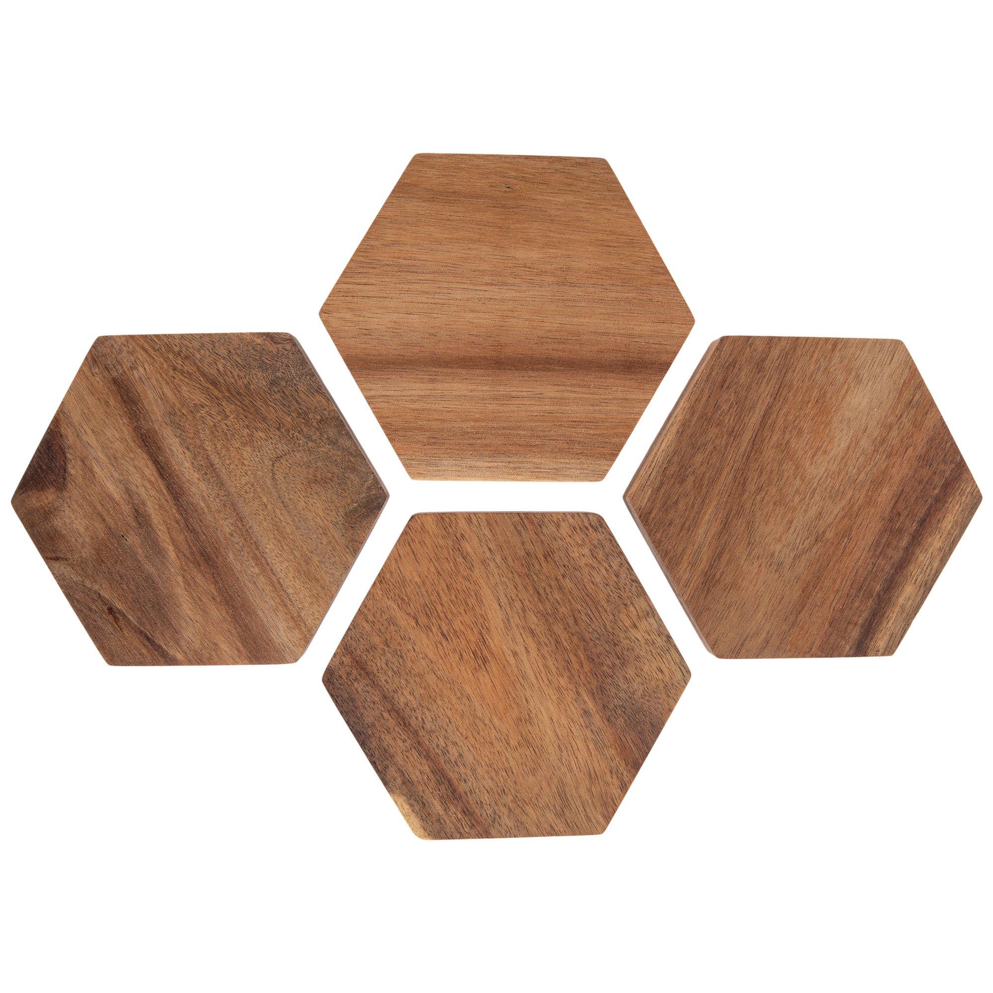 Welled Wood Coaster Hexagon 4 inch x 4.5 inch, 4 Piece, for Wooden Coasters, Crafts and Decorations, Welled Center for Resin Design or Paint - for