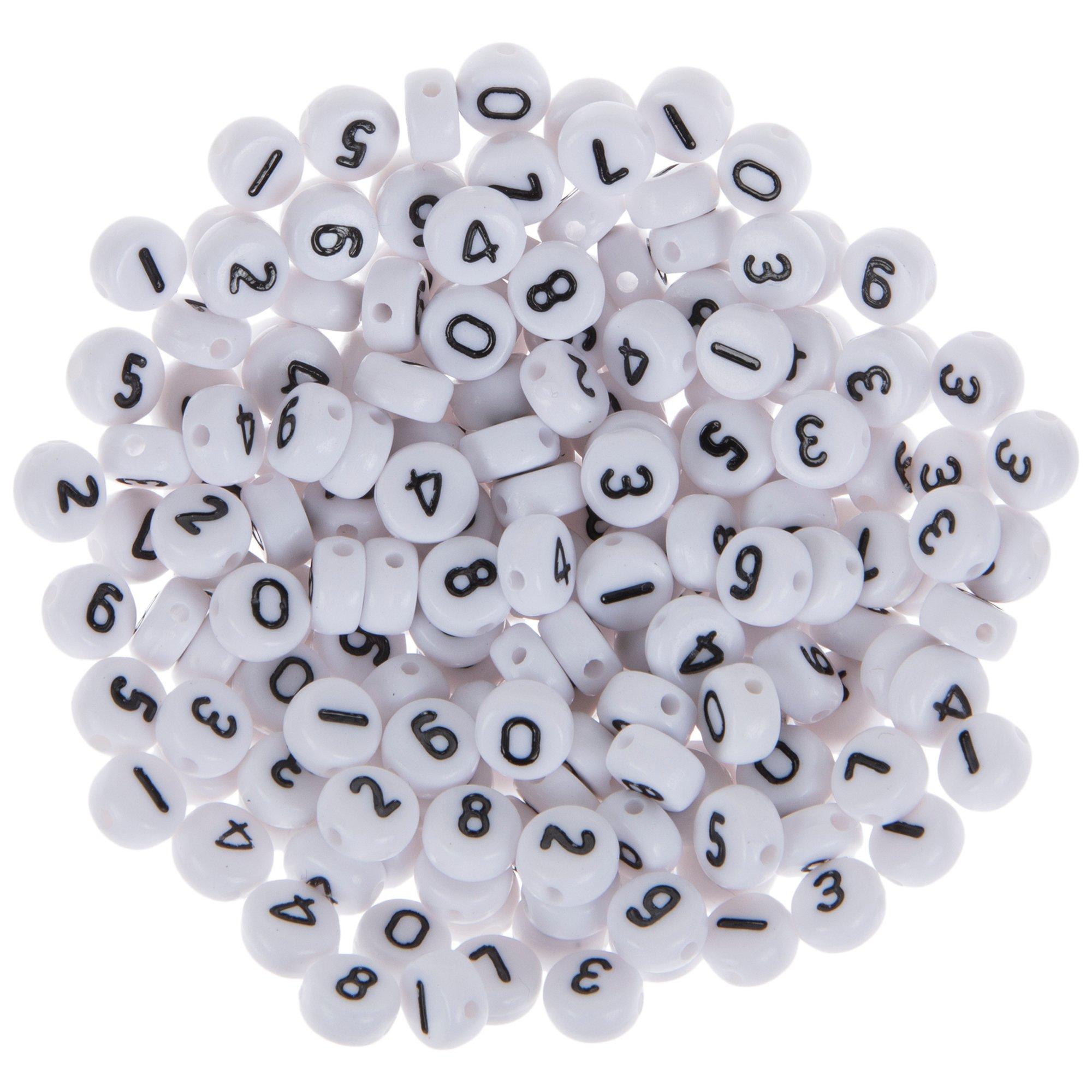 500 Number Beads 0 1 2 3 4 5 6 7 8 9 White Black 7mm Flat Round Coin Art  Crafts