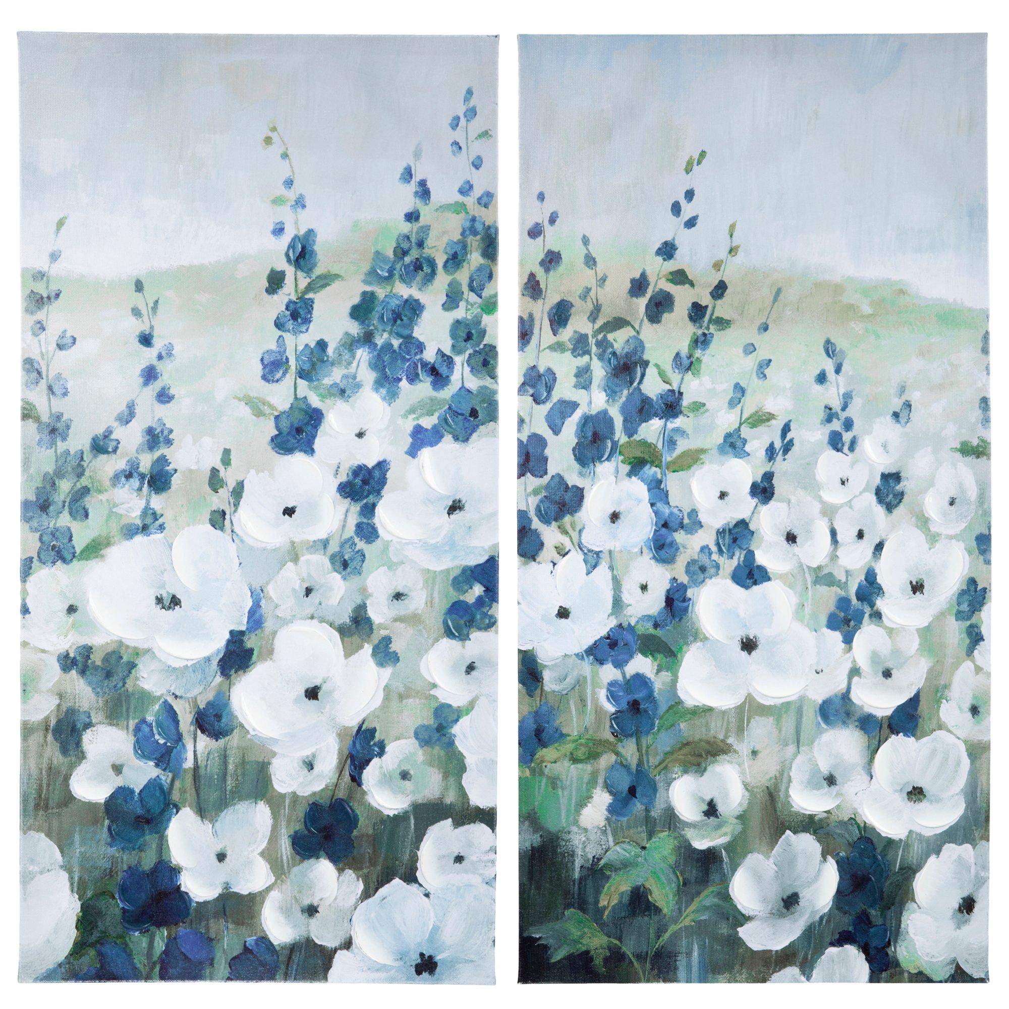White & Blue Flowers Canvas Wall Decor Set