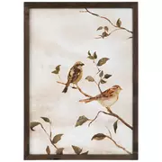 Birds On Branches Looking Right Wood Wall Decor
