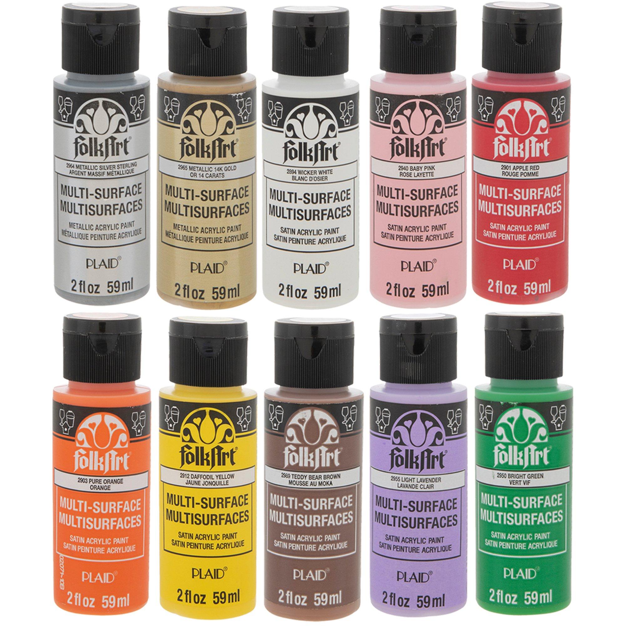 10-Color FolkArt® Basics Multi-Surface Satin Acrylic Paint Set