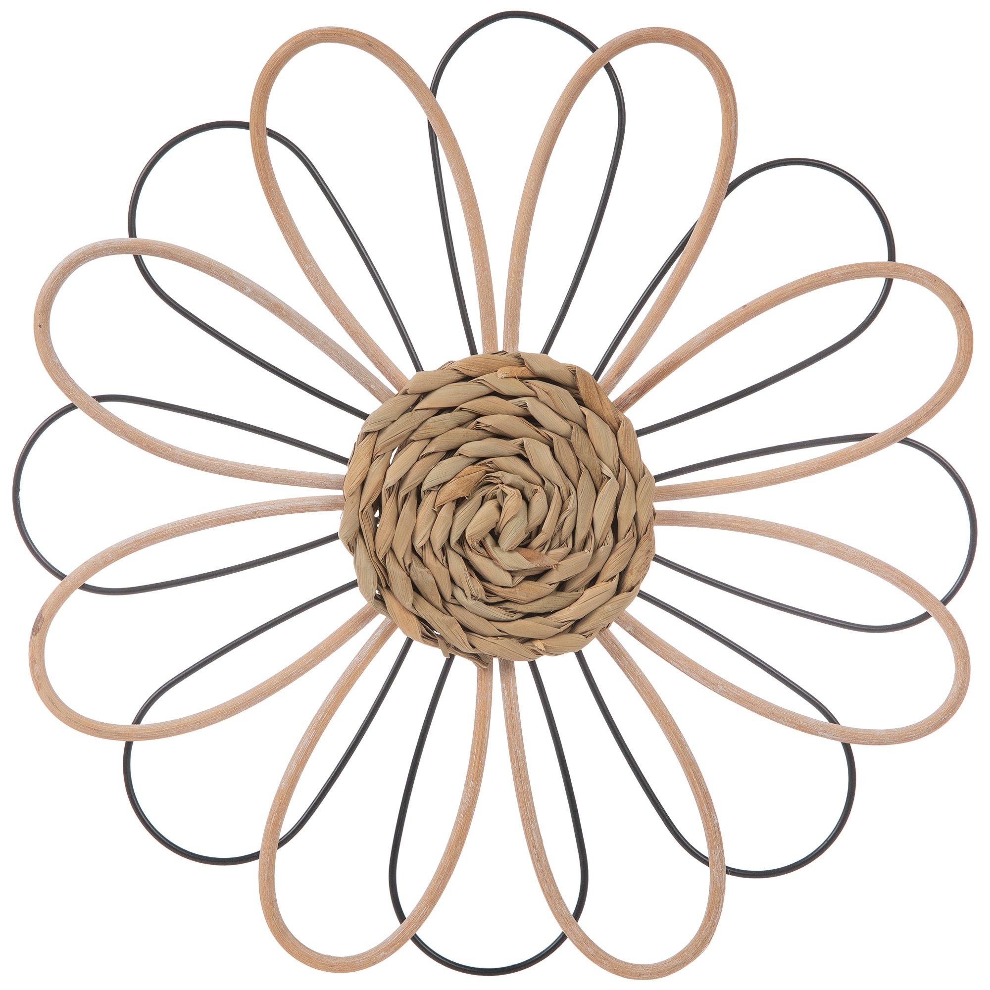 Black & Natural Daisy Metal Wall Decor