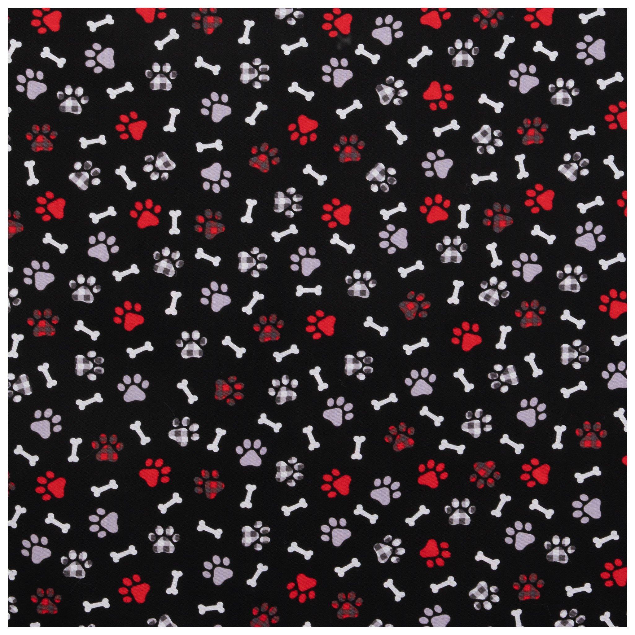 Black & Red Plaid Paw Prints Cotton Calico Fabric Hobby Lobby 2201838