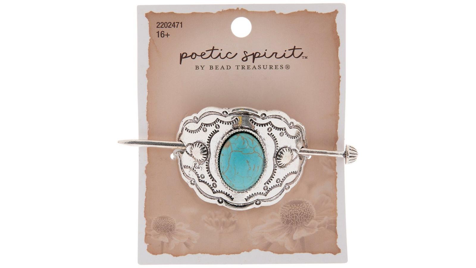 Turquoise Large Eclectic Silver Artisan Hair Pin (Turquoise Blue, Brown matrix) Shop All | Calli Co. Silver | Authentic Artisan Turquoise  main image 3