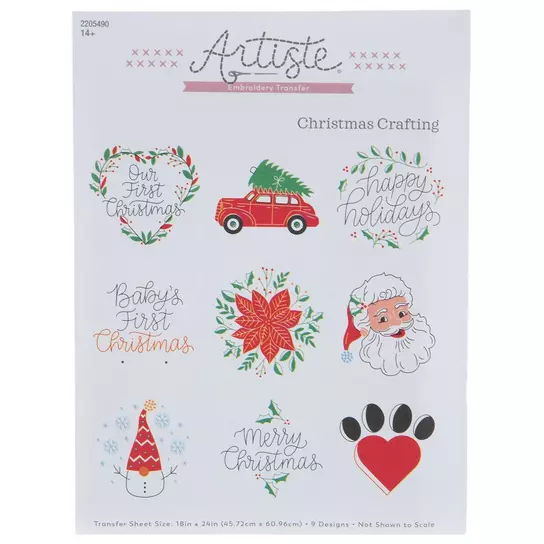 Christmas Embroidery Patterns. Festive Iron on Embroidery Transfers. A4  Sheet of Modern Christmas Hand Embroidery Designs. Easy to Use. 