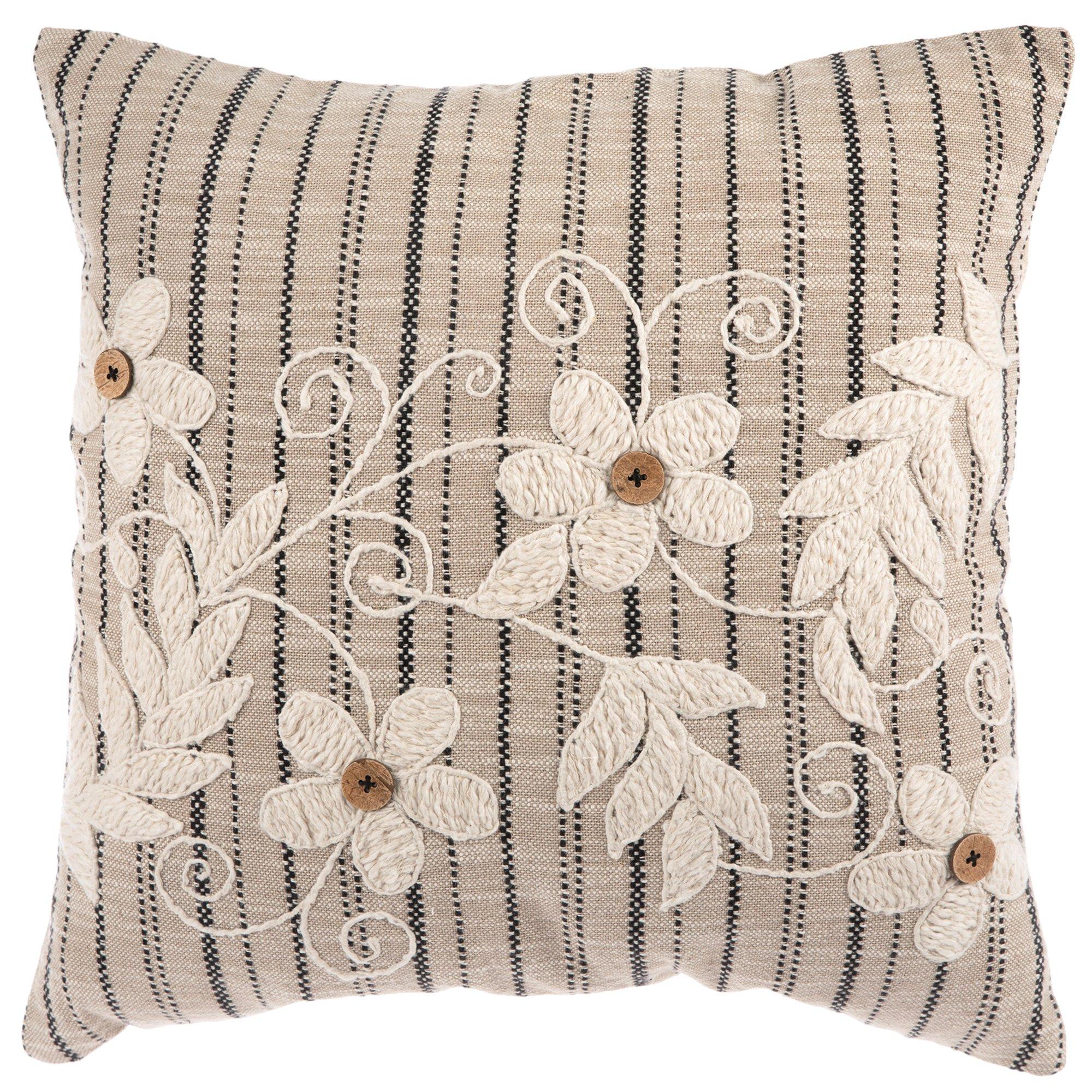 Beige Floral Embroidered Pillow Cover, Hobby Lobby