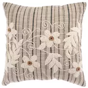 Beige Floral Embroidered Pillow Cover