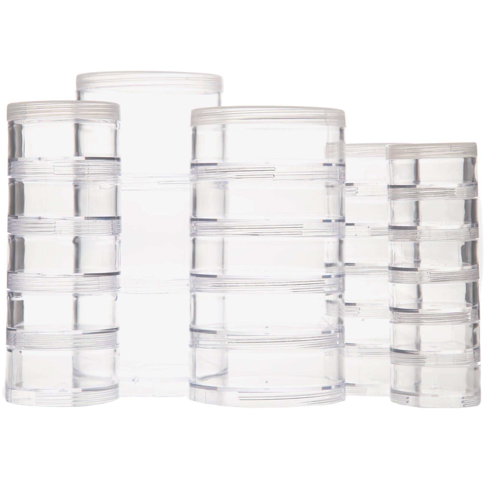 ✪ 5 Layer Stackable Bead Containers Small Item Plastic Round Clear Storage  Jar Box