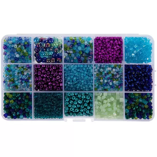 Sea Glass Beads/Beach Glass Beads for Jewelry Making (Medium Size / 10-14  mm, Multicolored Blue Cobalt Aqua Purple-Blue Mix, Not Drilled) (50 Pieces)